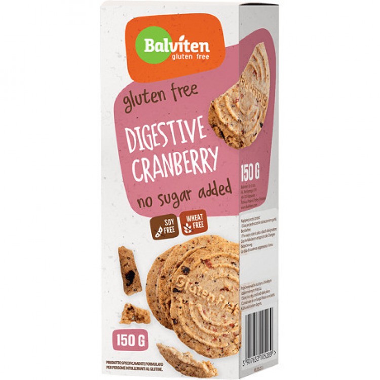 Balviten Μπισκότα Digestive με Κομματάκια Cranberry Χωρίς Ζάχαρη 150gr