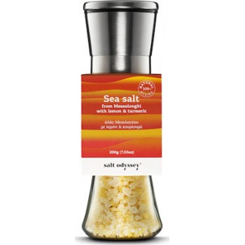 Salt Odyssey Αλάτι Θαλασσινό σε Μύλο Inox Μεσολογγίου με Λεμόνι & Κουρκουμά 200gr