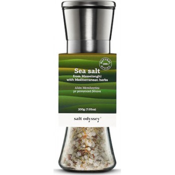 Salt Odyssey Αλάτι Θαλασσινό σε Μύλο Inox Μεσολογγίου με Σκόρδο & Βασιλικό 200gr 