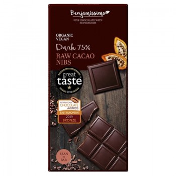 Benjamissimo Mαύρη Σοκολάτα 75% με Κομματάκια Κακάο Nibs 70gr